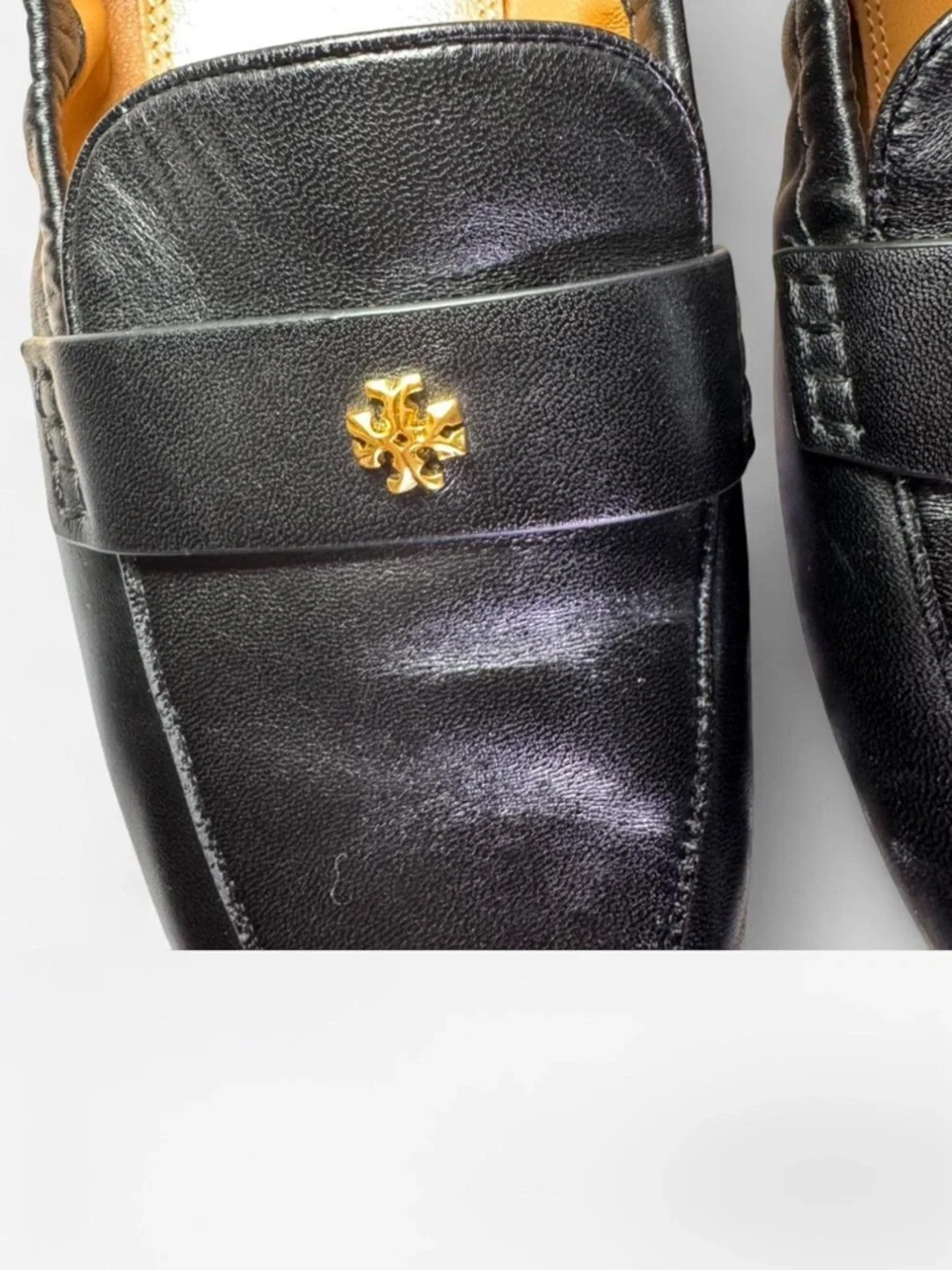 Tory Burch Black Leather Loafers with Gold Logo